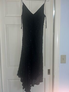 Ann Taylor Black Beaded Asymmetrical Slip Dress